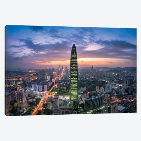 The KK100 skyscraper formerly known as Kingkey 100 and Kingkey Finance Tower, Shenzhen, Guangdong, China Canvas Print #JNB532} by Jan Becke Canvas Art Print