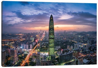 The KK100 skyscraper formerly known as Kingkey 100 and Kingkey Finance Tower, Shenzhen, Guangdong, China Canvas Art Print - China Art