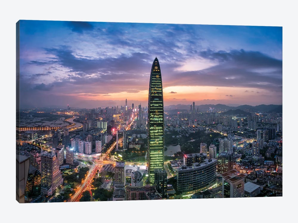 The KK100 skyscraper formerly known as Kingkey 100 and Kingkey Finance Tower, Shenzhen, Guangdong, China by Jan Becke 1-piece Canvas Artwork
