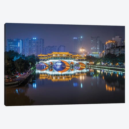 Anshun Bridge at night, Chengdu, China Canvas Print #JNB535} by Jan Becke Canvas Art