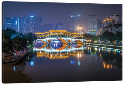 Anshun Bridge at night, Chengdu, China Canvas Art Print - China Art