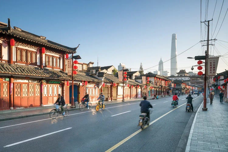 Old town of Shanghai with Shanghai Tower in the background, China