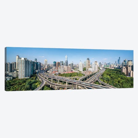 Busy intersection road in front of the Shanghai skyline Canvas Print #JNB537} by Jan Becke Canvas Art
