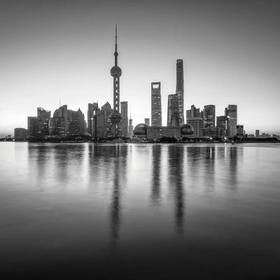 Pudong sykline in black and white, Shanghai, China by Jan Becke canvas print