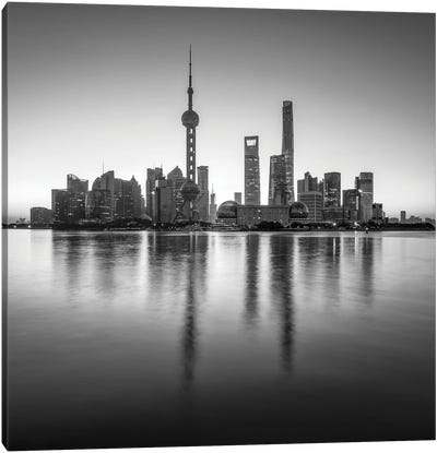 Pudong sykline in black and white, Shanghai, China Canvas Art Print - Shanghai Art