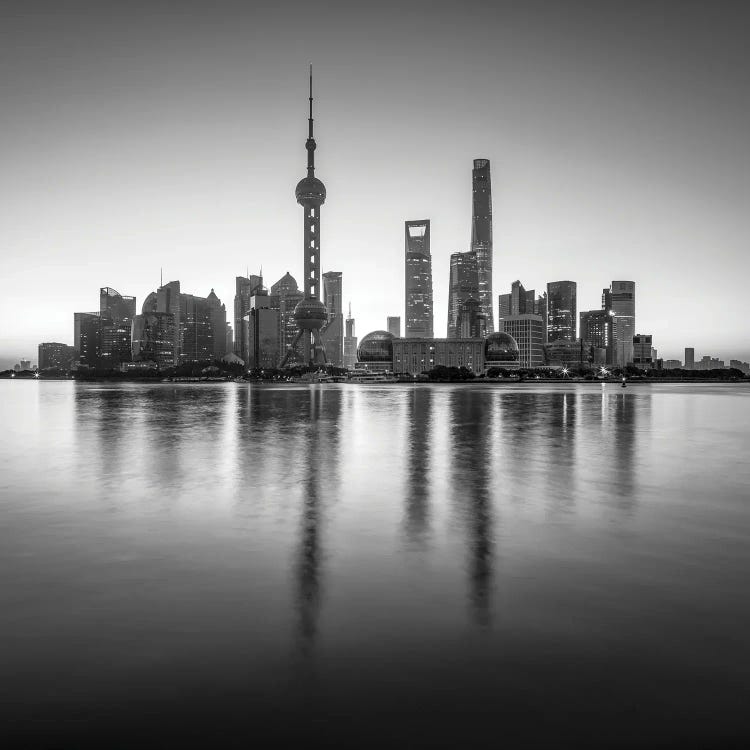 Pudong sykline in black and white, Shanghai, China