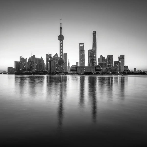 Pudong sykline in black and white, Shanghai, China