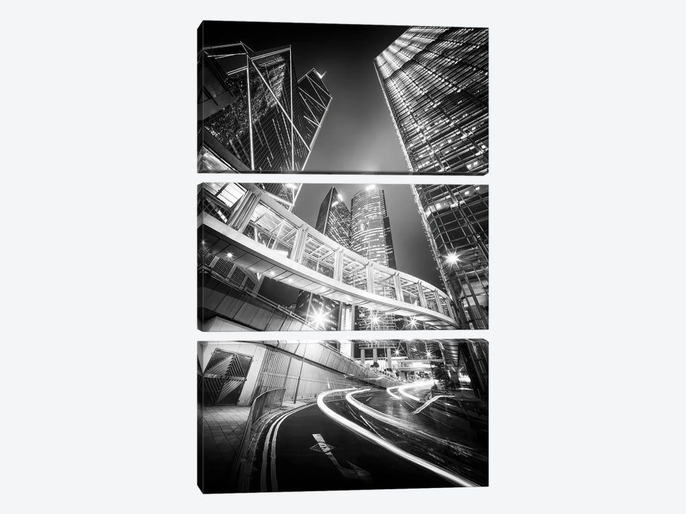 Hong Kong Central in black and white by Jan Becke 3-piece Canvas Artwork