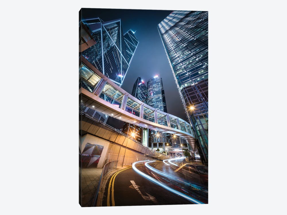 Hong Kong Central district at night by Jan Becke 1-piece Canvas Artwork