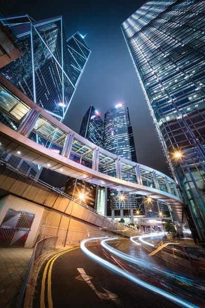 China: Hong Kong Central district at night by Jan Becke