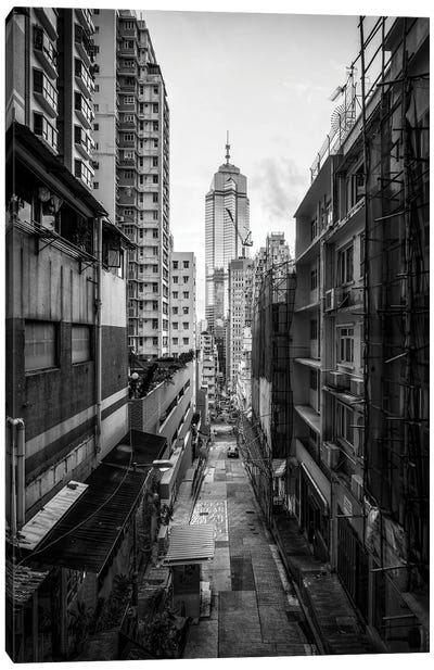 Hong Kong Central district in black and white Canvas Art Print - Hong Kong Art