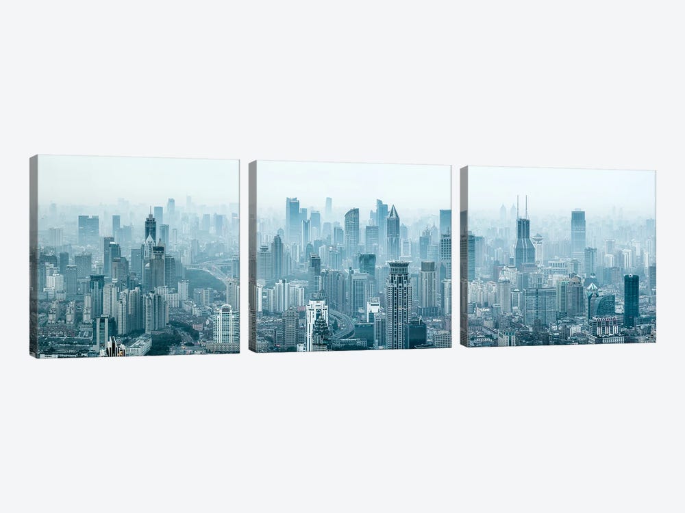 Shanghai skyline panorama by Jan Becke 3-piece Canvas Print