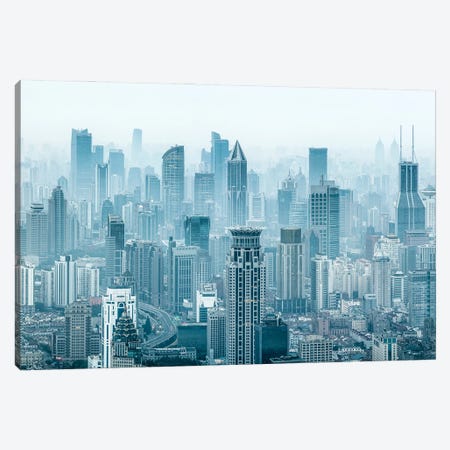 Shanghai cityscape in fog Canvas Print #JNB556} by Jan Becke Canvas Artwork