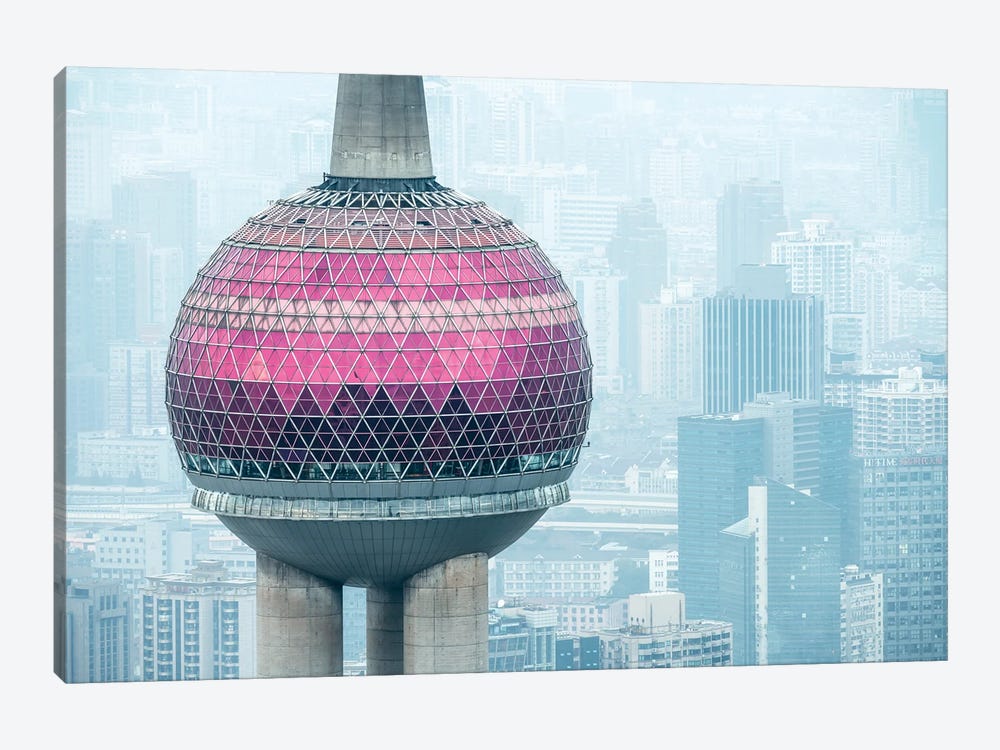 Aerial view of the Oriental Pearl Tower, Shanghai, China by Jan Becke 1-piece Canvas Art Print