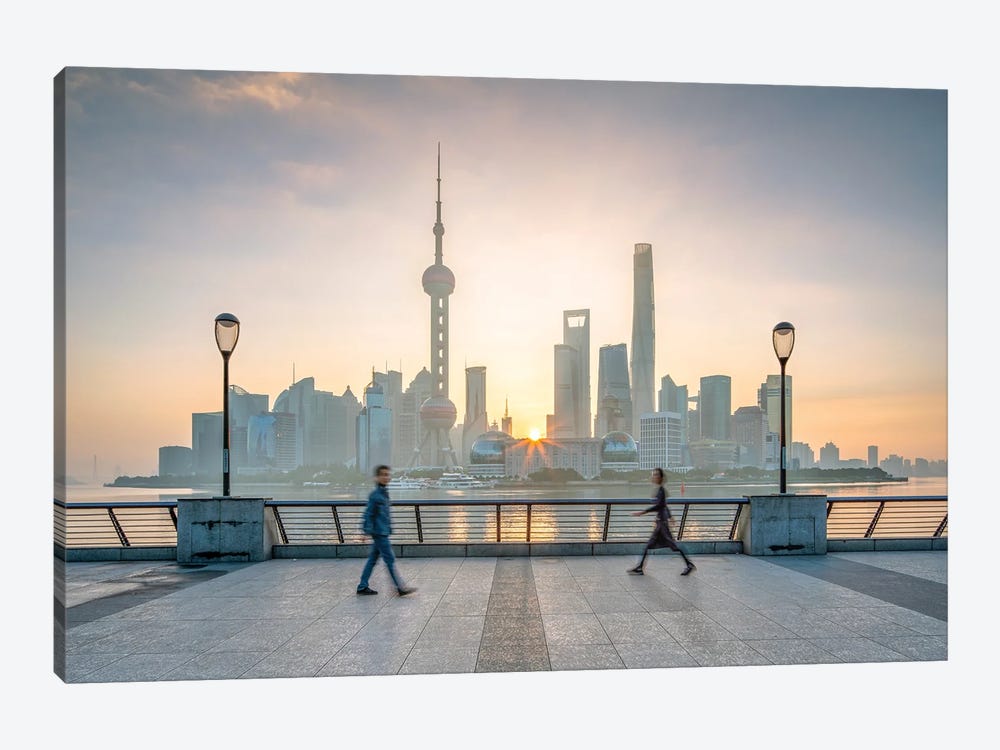 Bund promenade at sunrise, Shanghai, China by Jan Becke 1-piece Art Print