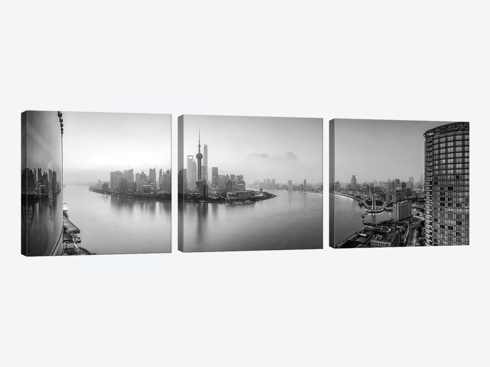 Pudong skyline panorama, Shanghai, China by Jan Becke 3-piece Canvas Print