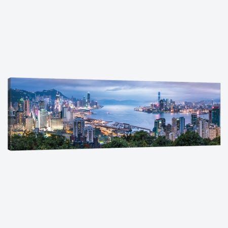 Hong Kong skyline panorama at night Canvas Print #JNB563} by Jan Becke Canvas Art