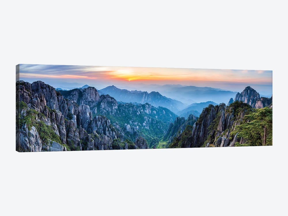 Panoramic view of the Huangshan landscape at sunrise by Jan Becke 1-piece Canvas Art