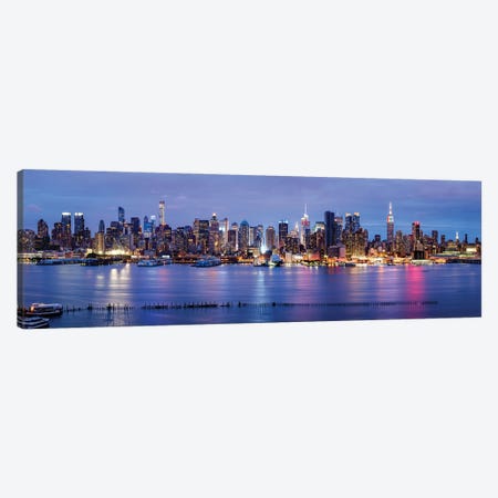 Manhattan skyline panorama at night Canvas Print #JNB574} by Jan Becke Canvas Artwork