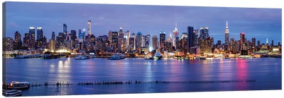 Manhattan skyline panorama at night Canvas Art Print - New York City Skylines