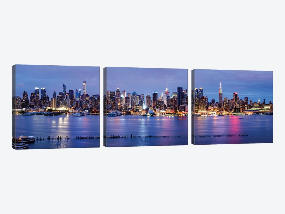 Manhattan skyline panorama at night by Jan Becke 3-piece Canvas Artwork