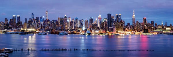 Large Photography - Canvas Prints: Manhattan skyline panorama at night by Jan Becke