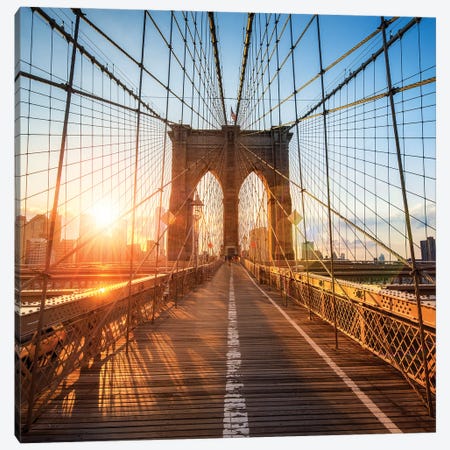 Brooklyn Bridge sunset Canvas Print #JNB584} by Jan Becke Canvas Art Print