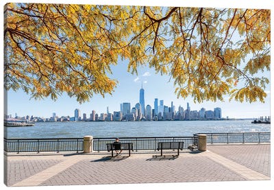 Manhattan Skyline with Hudson River in autumn Canvas Art Print - Manhattan Art