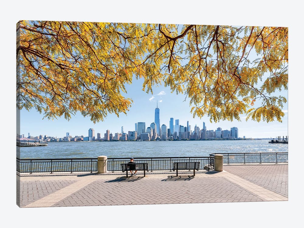 Manhattan Skyline with Hudson River in autumn by Jan Becke 1-piece Canvas Art