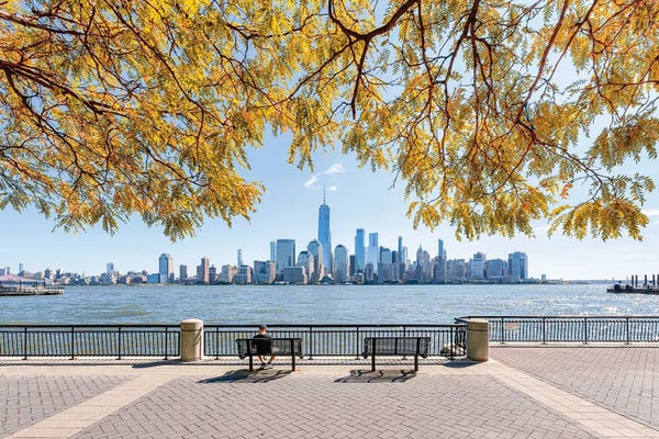 Manhattan: Manhattan Skyline with Hudson River in autumn by Jan Becke