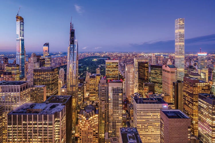 Billionaires' Row and Central Park at night