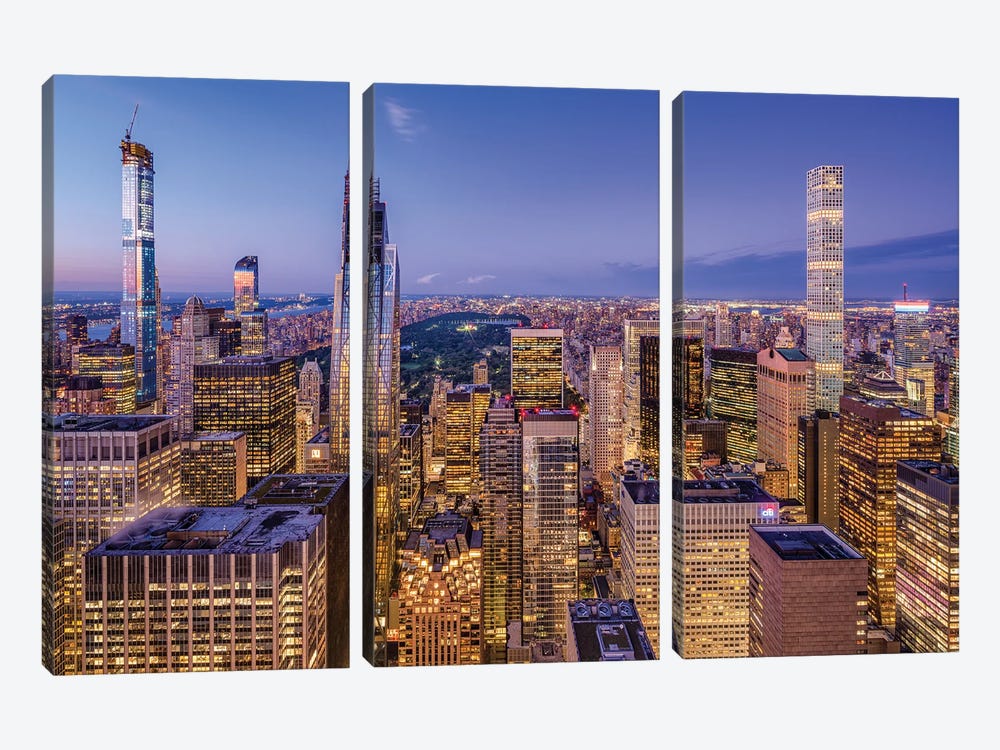 Billionaires' Row and Central Park at night by Jan Becke 3-piece Canvas Artwork