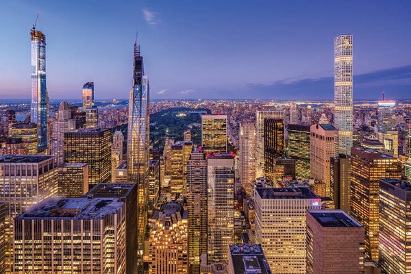 New York City Skylines: Billionaires' Row and Central Park at night by Jan Becke