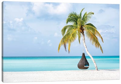 Hanging Swing Chair On The Beach Canvas Art Print - French Polynesia Art
