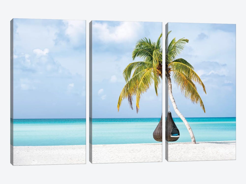 Hanging Swing Chair On The Beach by Jan Becke 3-piece Canvas Print