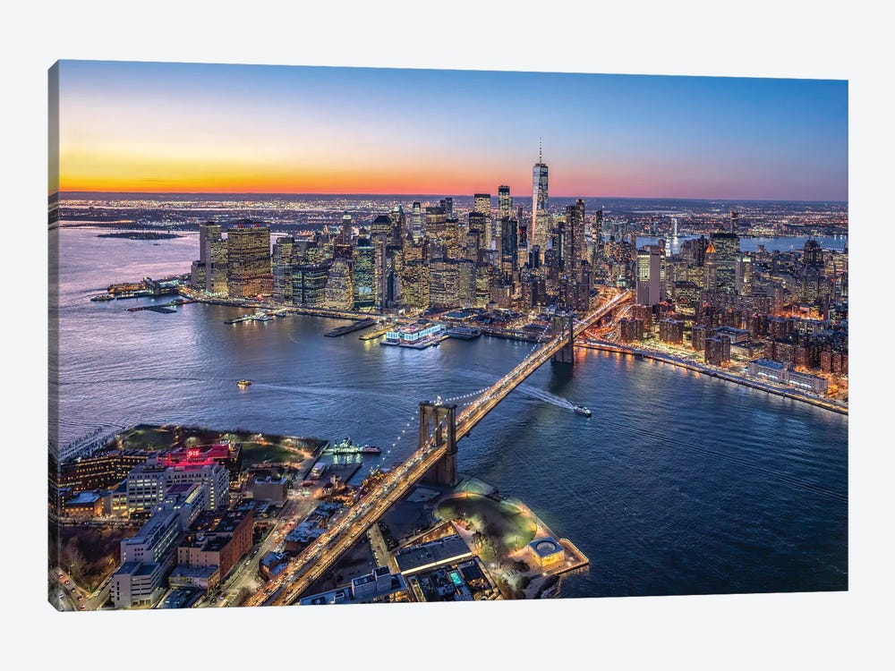 Aerial view of Lower Manhattan and Brooklyn Bridge, New York City, USA by Jan Becke 1-piece Canvas Print