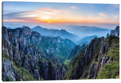 Huangshan Mountains At Sunrise Canvas Art Print - Aerial Photography