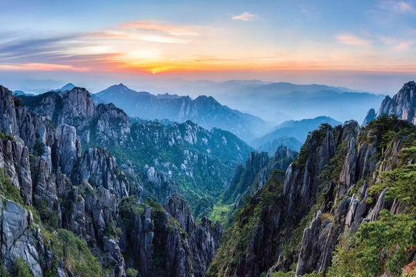 Mountain Sunrises & Sunsets: Huangshan Mountains At Sunrise by Jan Becke