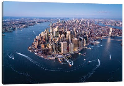 Aerial view of the Lower Manhattan skyline, New York City Canvas Art Print