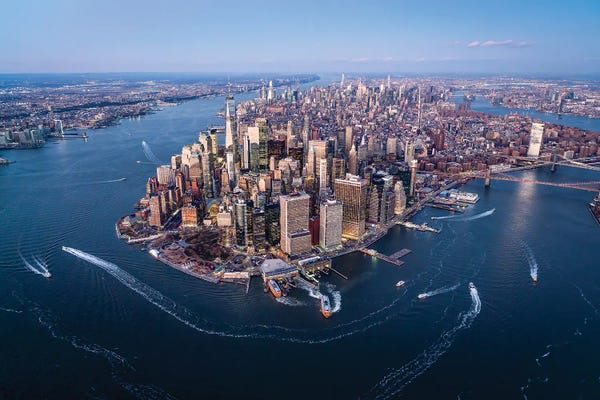 U.S. Cities: Aerial view of the Lower Manhattan skyline, New York City by Jan Becke