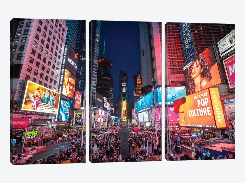 Times Square New York at night by Jan Becke 3-piece Canvas Wall Art