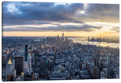 Lower Manhattan skyline at sunset Canvas Art Print - Aerial Photography