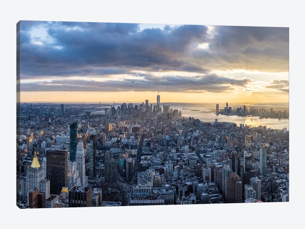 Lower Manhattan skyline at sunset by Jan Becke 1-piece Canvas Wall Art