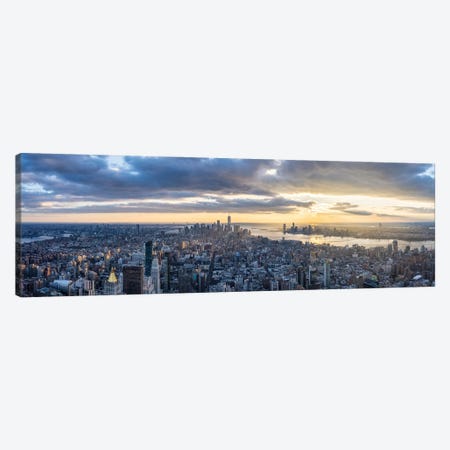 Panoramic view of the Lower Manhattan skyline at sunset Canvas Print #JNB635} by Jan Becke Canvas Print