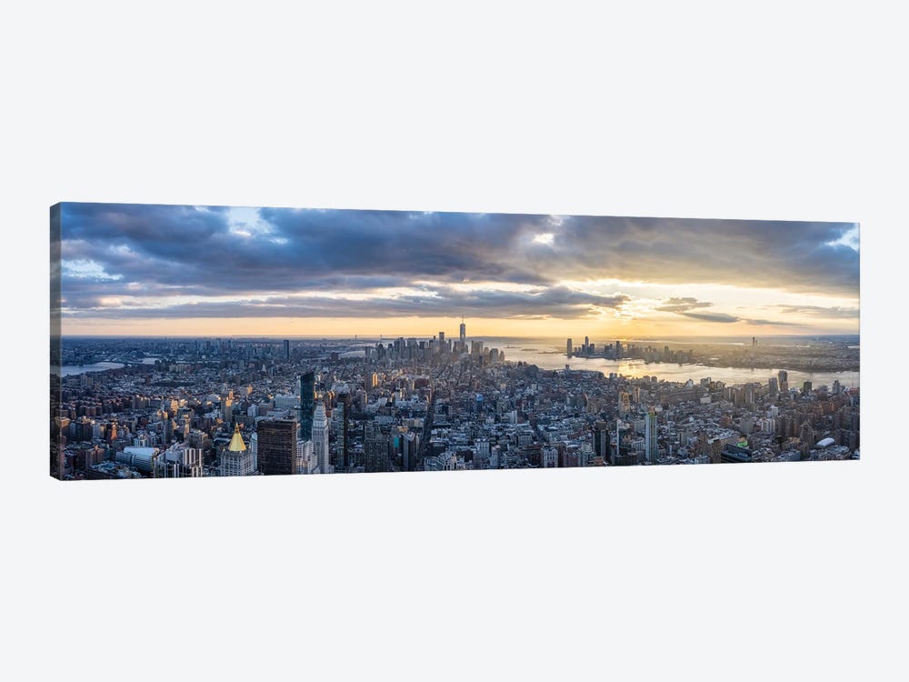 Panoramic view of the Lower Manhattan skyline at sunset by Jan Becke 1-piece Art Print
