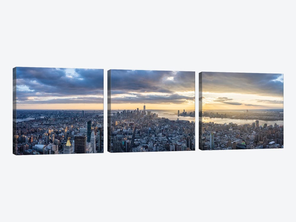 Panoramic view of the Lower Manhattan skyline at sunset by Jan Becke 3-piece Art Print