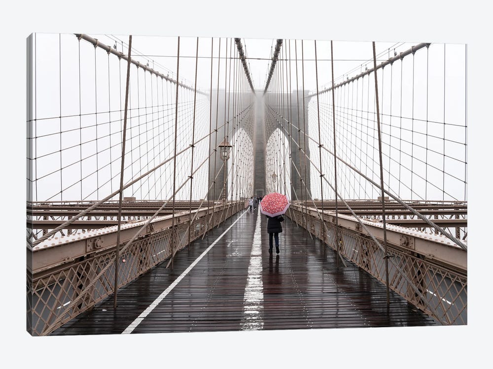 Brooklyn Bridge winter fog by Jan Becke 1-piece Art Print