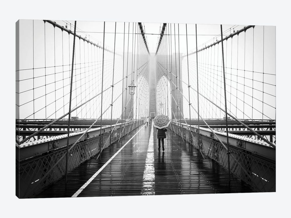 Brooklyn Bridge in winter by Jan Becke 1-piece Canvas Print