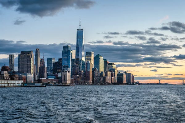 New York City Skylines: View of Lower Manhattan with One World Trade Center by Jan Becke
