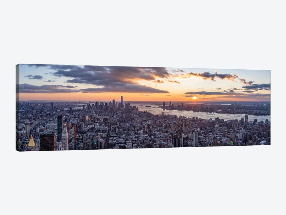 Lower Manhattan skyline panorama at sunset by Jan Becke 1-piece Canvas Art